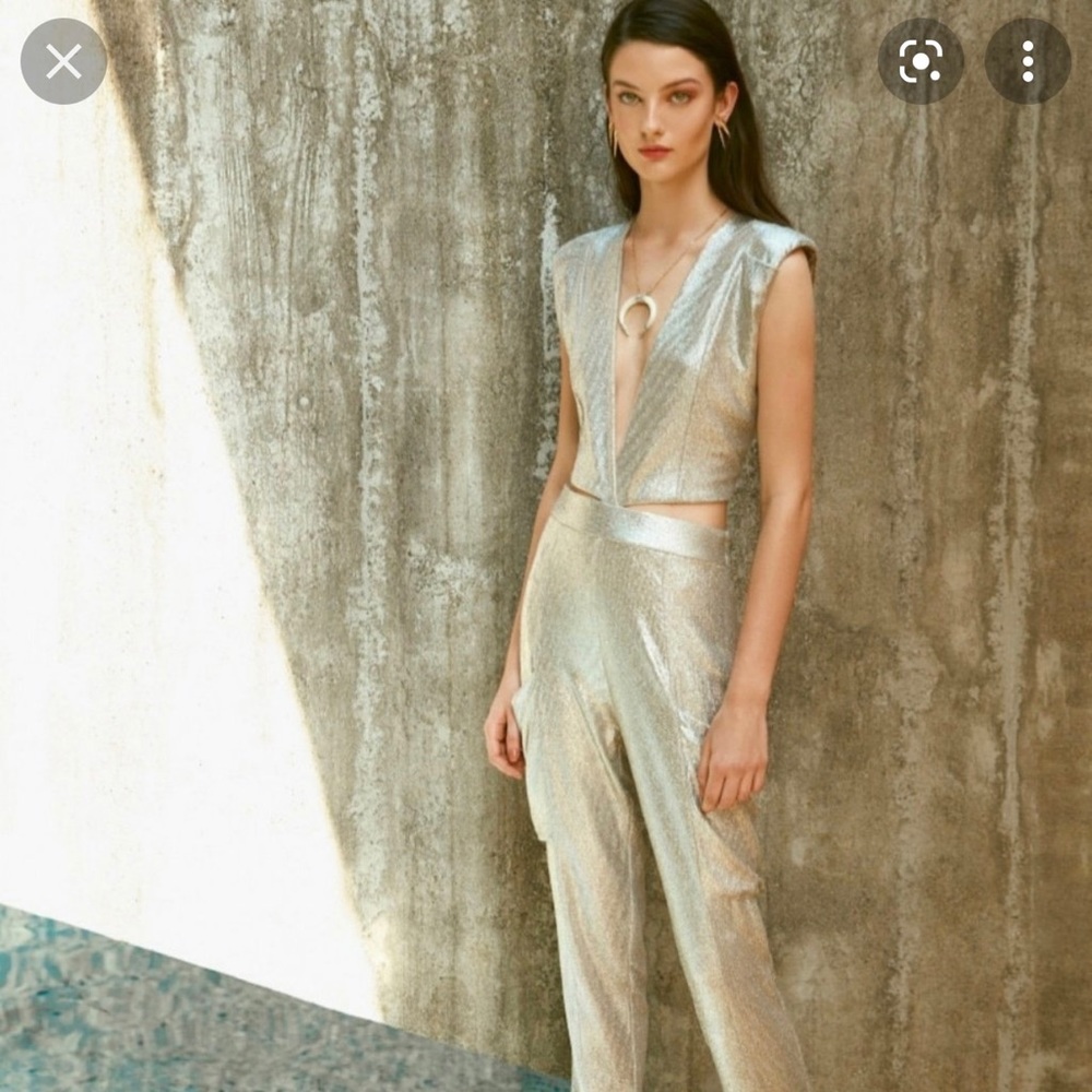 Rosacha silver shimmer cutout jumpsuit small couture collection NYE dress romper